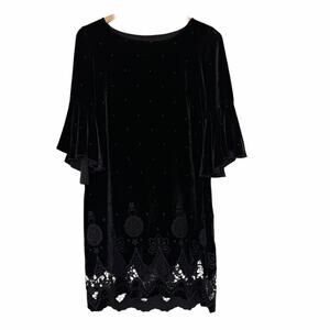 Johnny Was Roxanne Mini Dress Black Velour Lace Sz XS